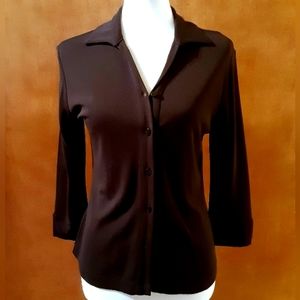Button-up Blouse, 3/4 length sleeves. Slightly stretchy, heavier material.